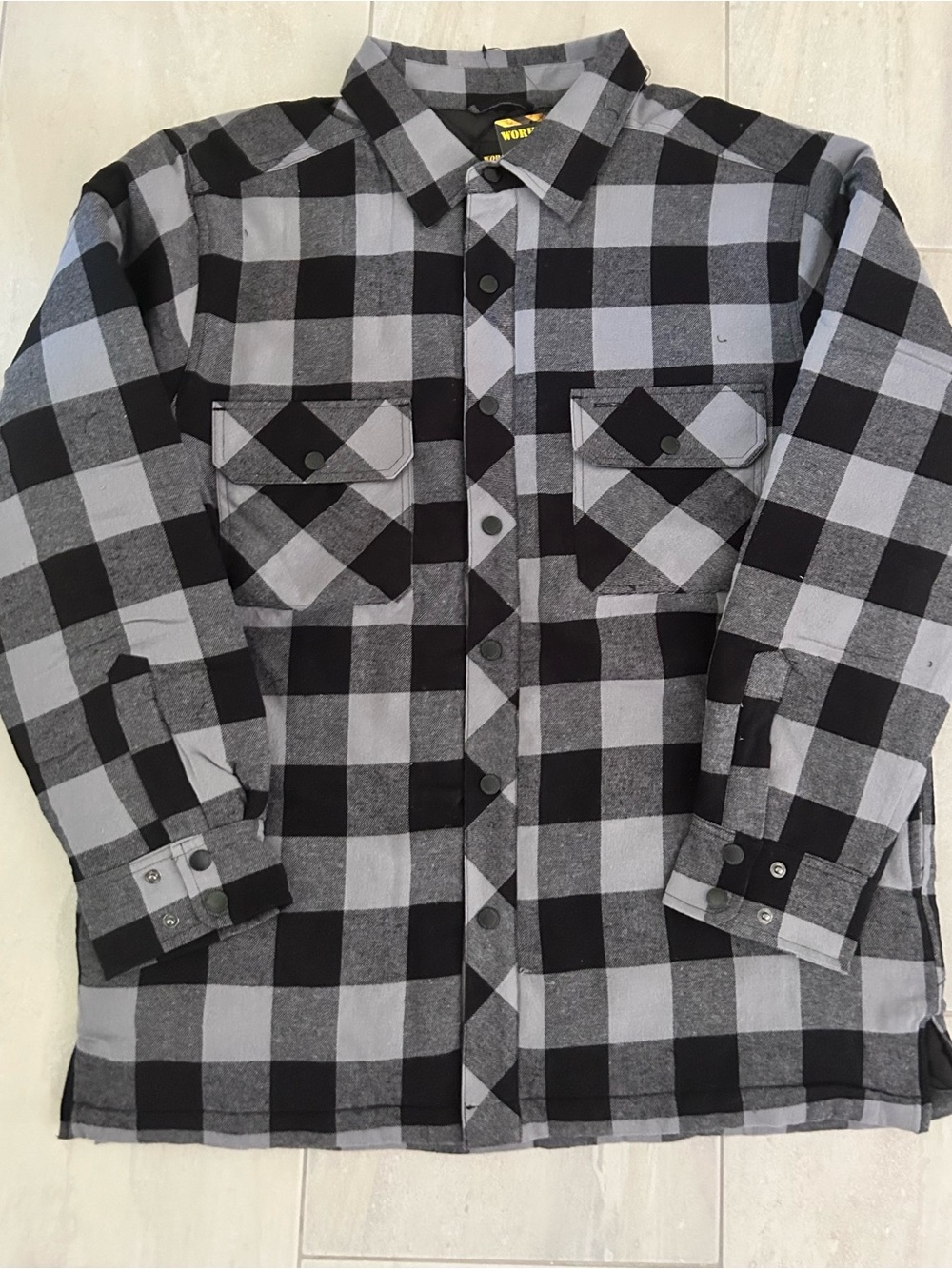 NEW Men's WorkPro Black & Gray Plaid Button-Up Shirt